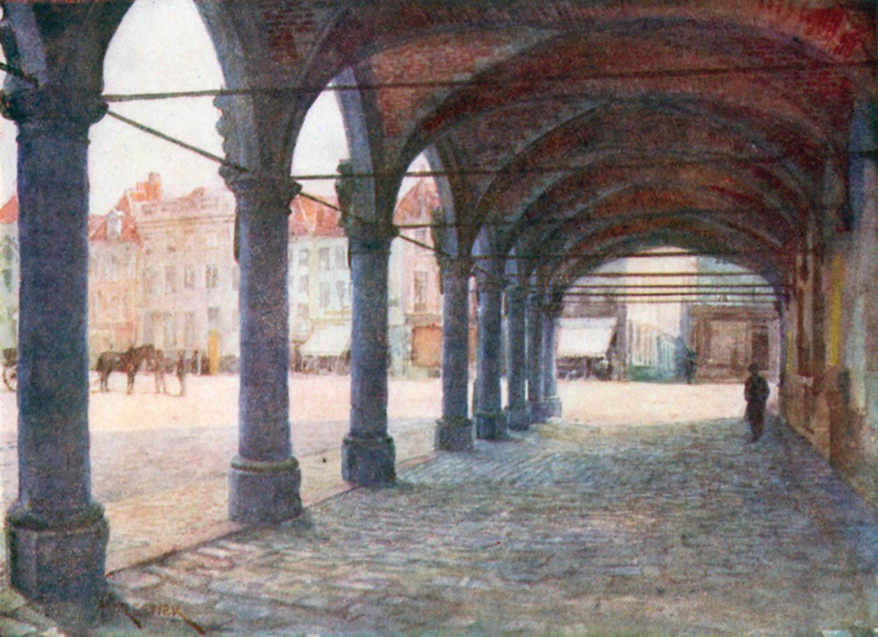 Arkad under Nieuwerk, Ypres (färglitografi) av Amedee (after) Forestier