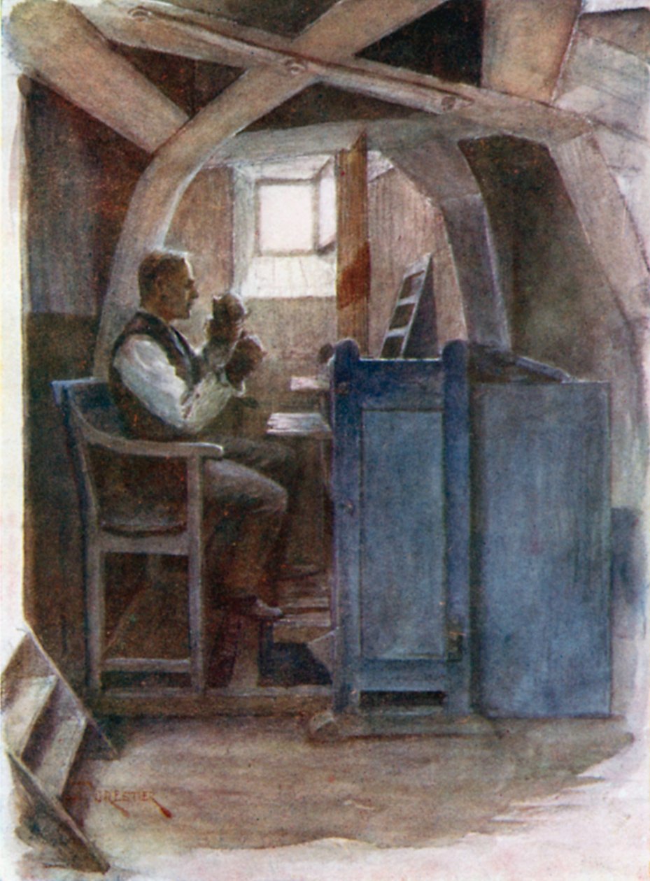 Klockringare som spelar ett klockspel (färglitografi) av Amedee (after) Forestier