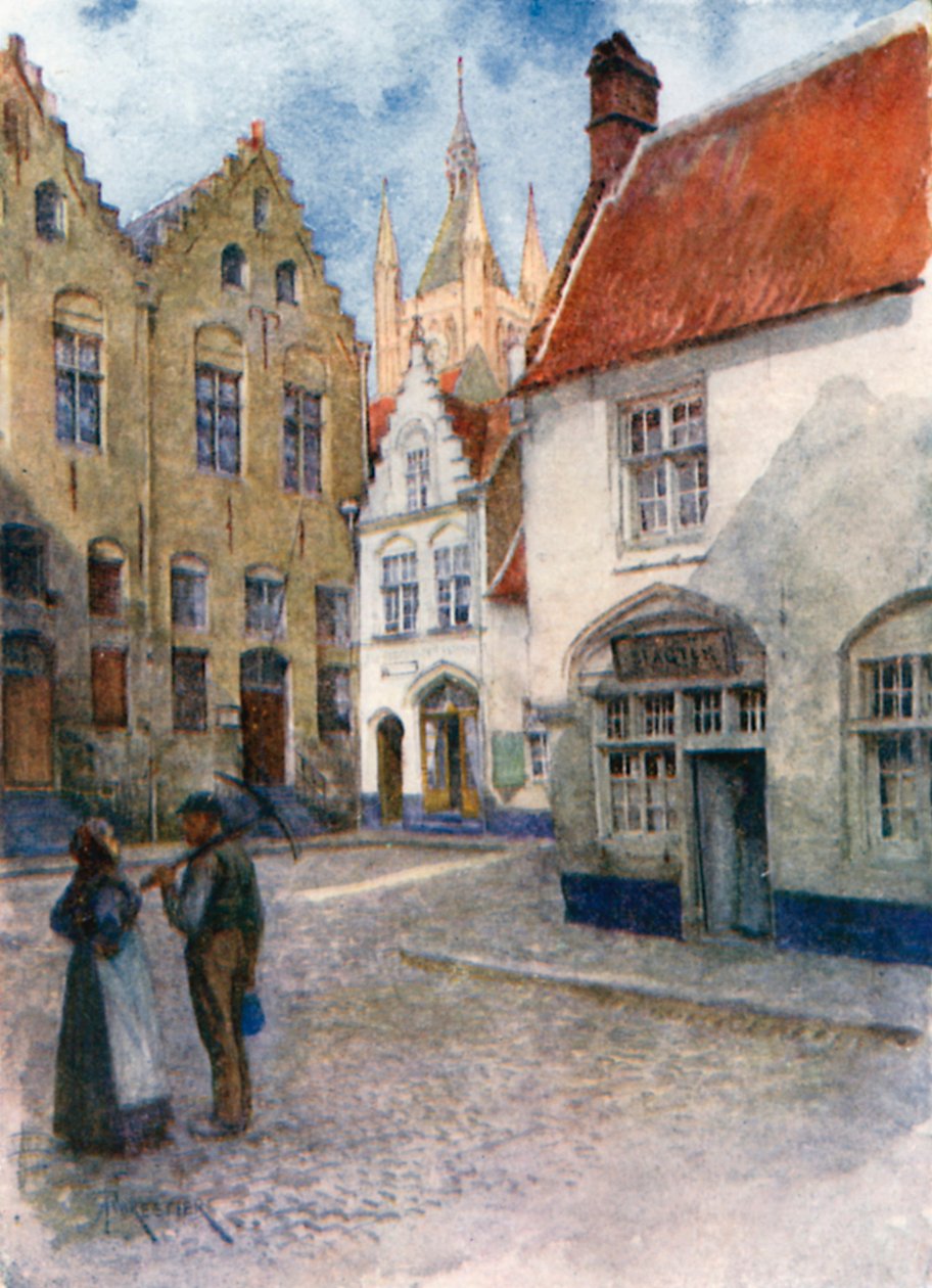 Place du Musee, Ypres (färglitografi) av Amedee (after) Forestier