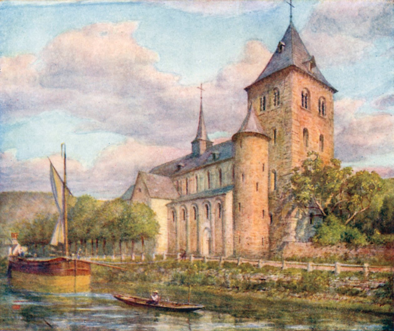 Den romanska kyrkan i Hastiere (färglitografi) av Amedee (after) Forestier