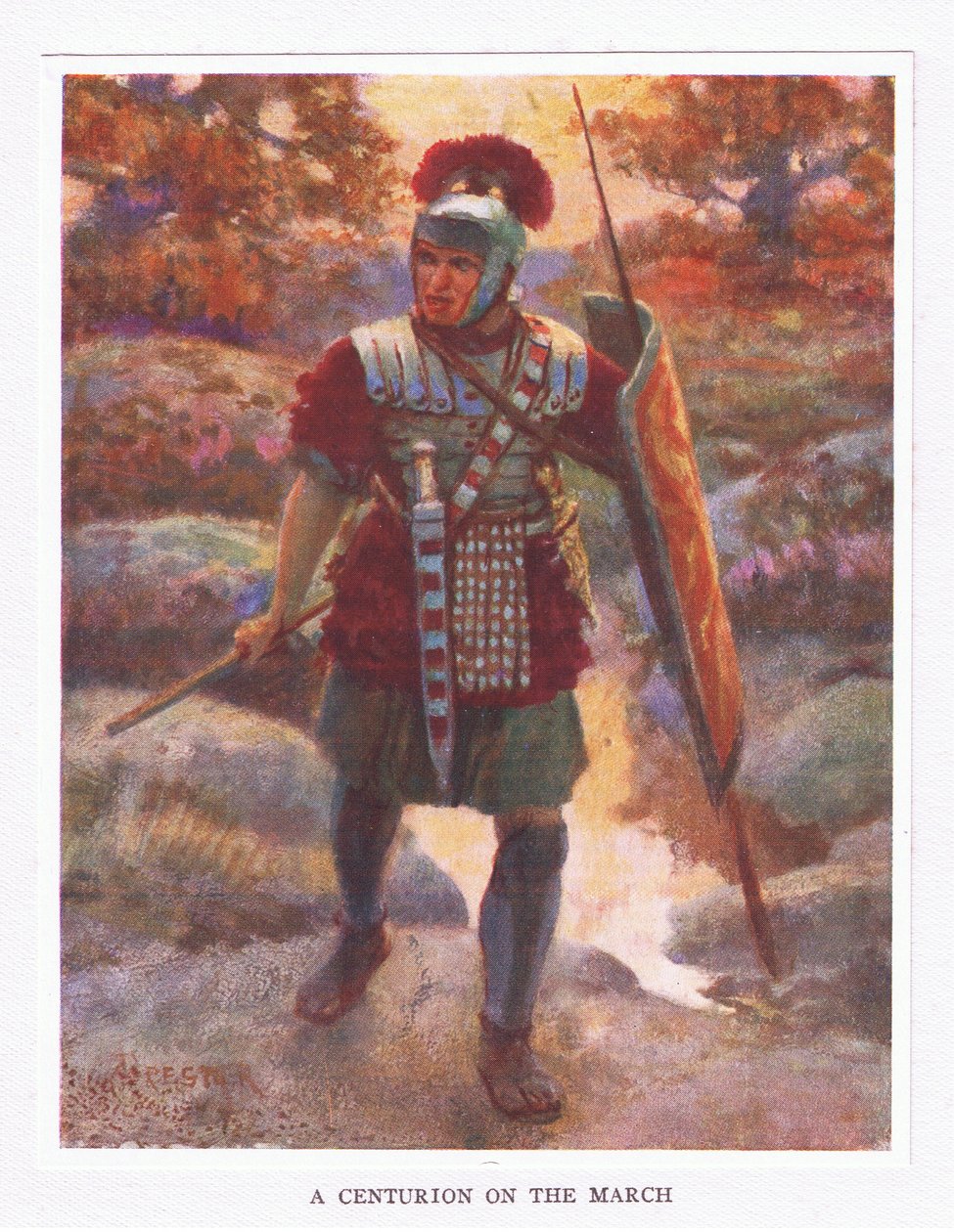 En centurion på marsch, illustration från The Roman Soldier, 1928 av Amedee Forestier