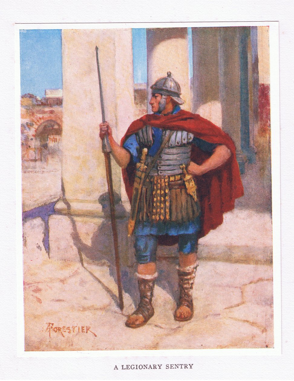 En legionärvakt, illustration från The Roman Soldier, 1928 av Amedee Forestier
