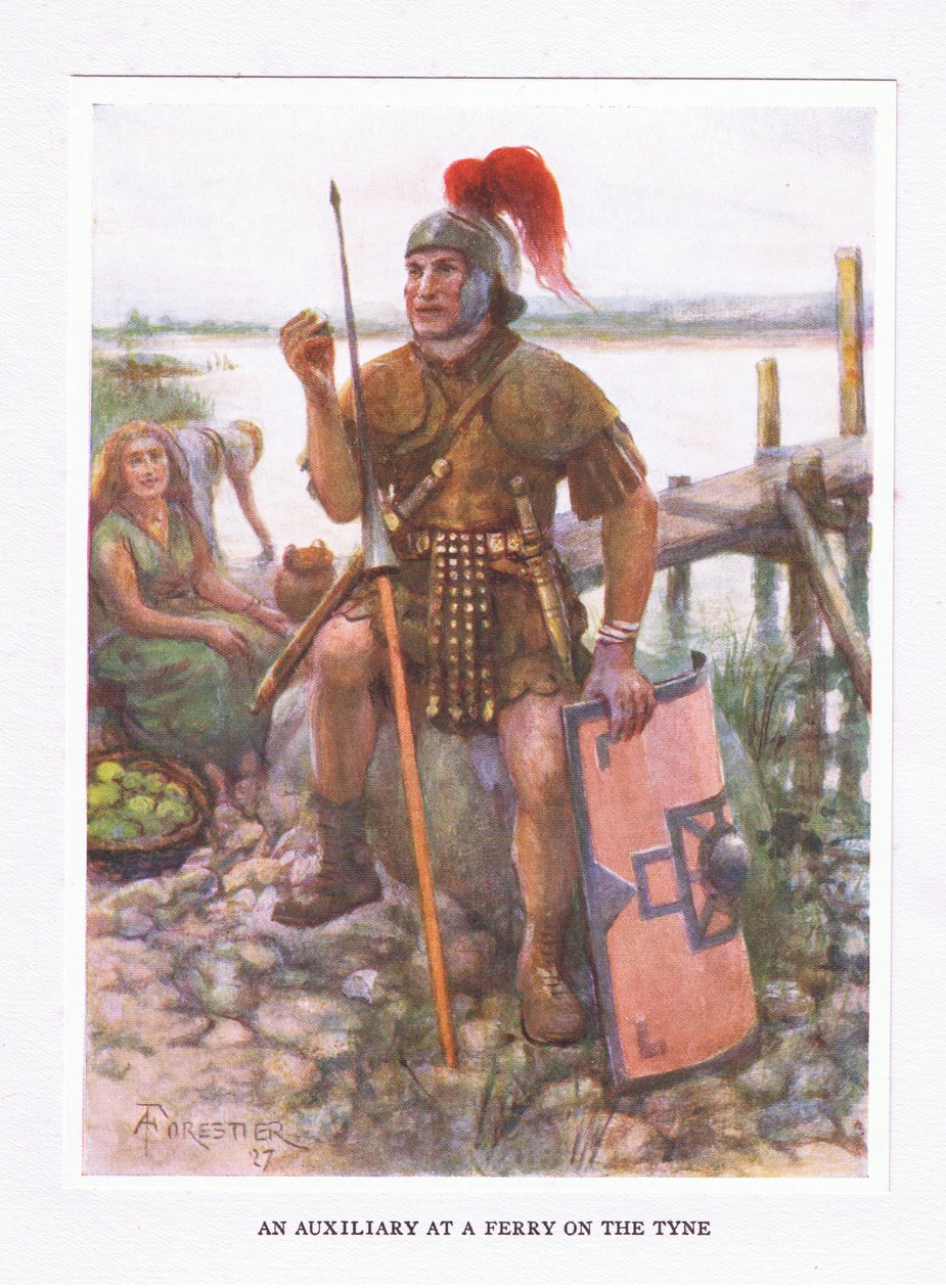 En assistent vid en färja på Tyne, illustration från The Roman Soldier, 1928 av Amedee Forestier