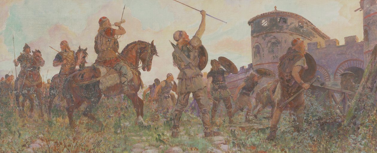 Saxarnas ankomst till London, c530 e.Kr., c1912 av Amedee Forestier