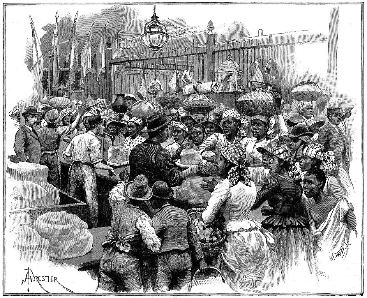 Isstall på marknaden, Georgetown, Demerara, Guyana, Brittisk Guyana, 1888 av Amedee Forestier
