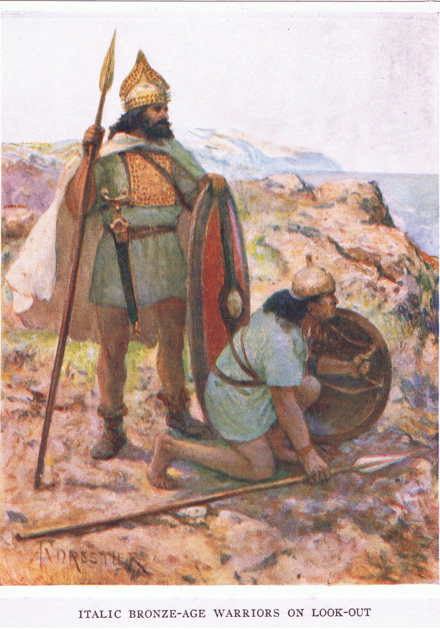 Kursiv bronzealderkrigere på udkig, illustration fra The Roman Soldier