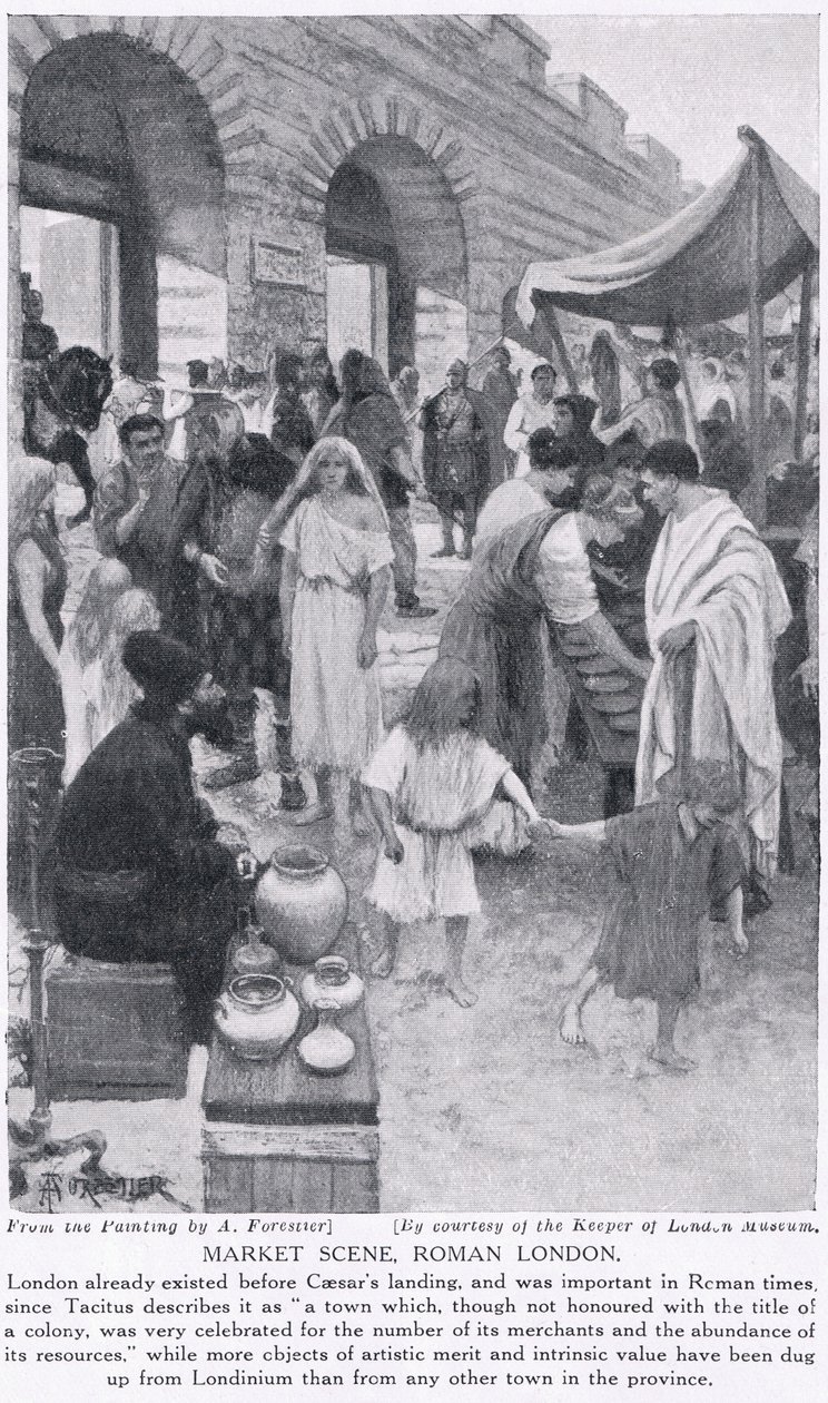 Romersk marknadsscen, London, illustration från 