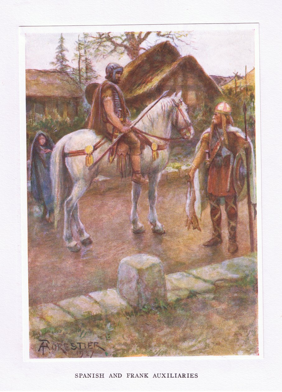 Spanska och franka assistenter, illustration från The Roman Soldier, 1928 av Amedee Forestier