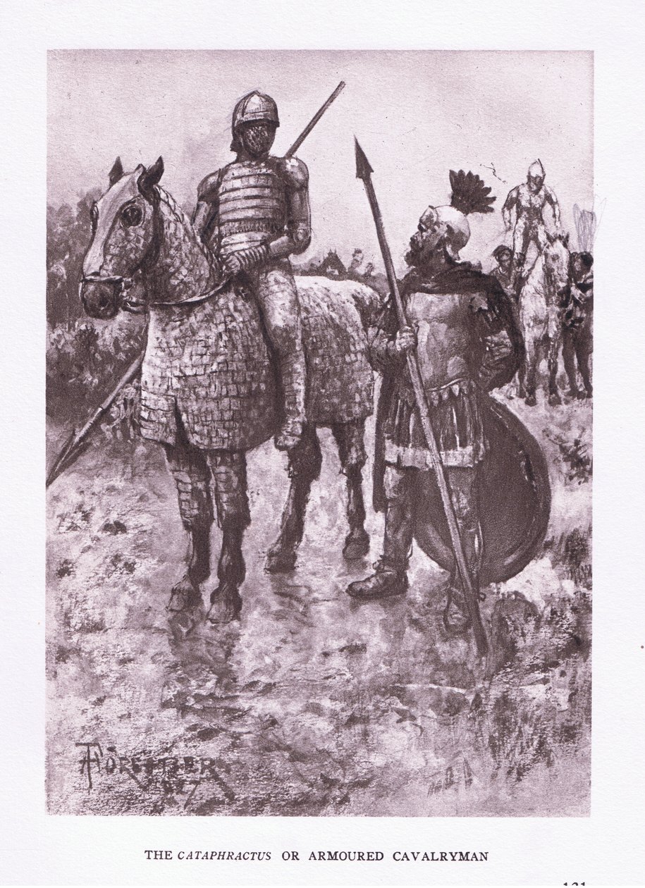 Cataphractus eller pansarkavallerist, illustration från The Roman Soldier, 1928 av Amedee Forestier