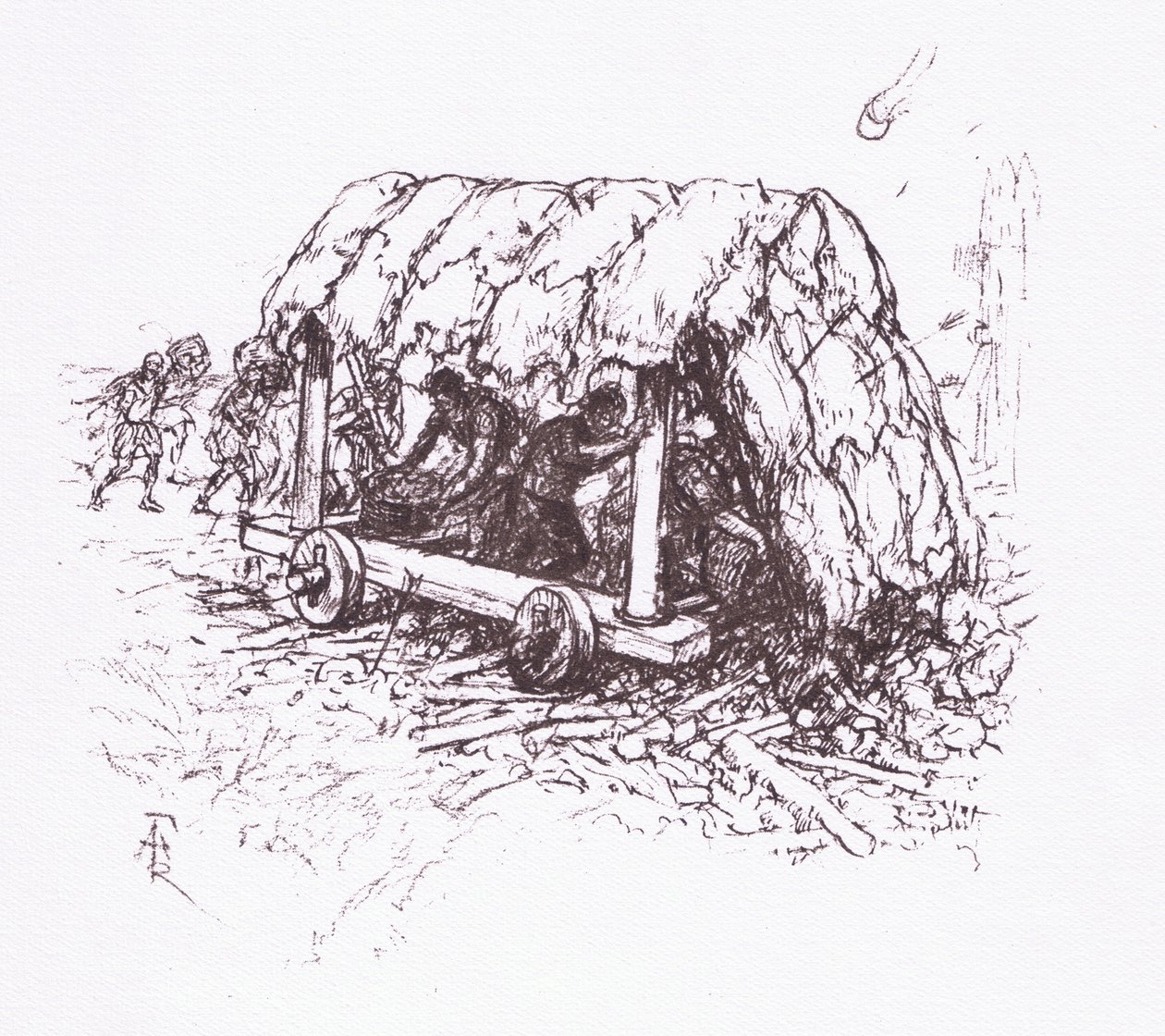 Sköldpaddan, en fältmaskin, illustration från The Roman Soldier, 1928 av Amedee Forestier