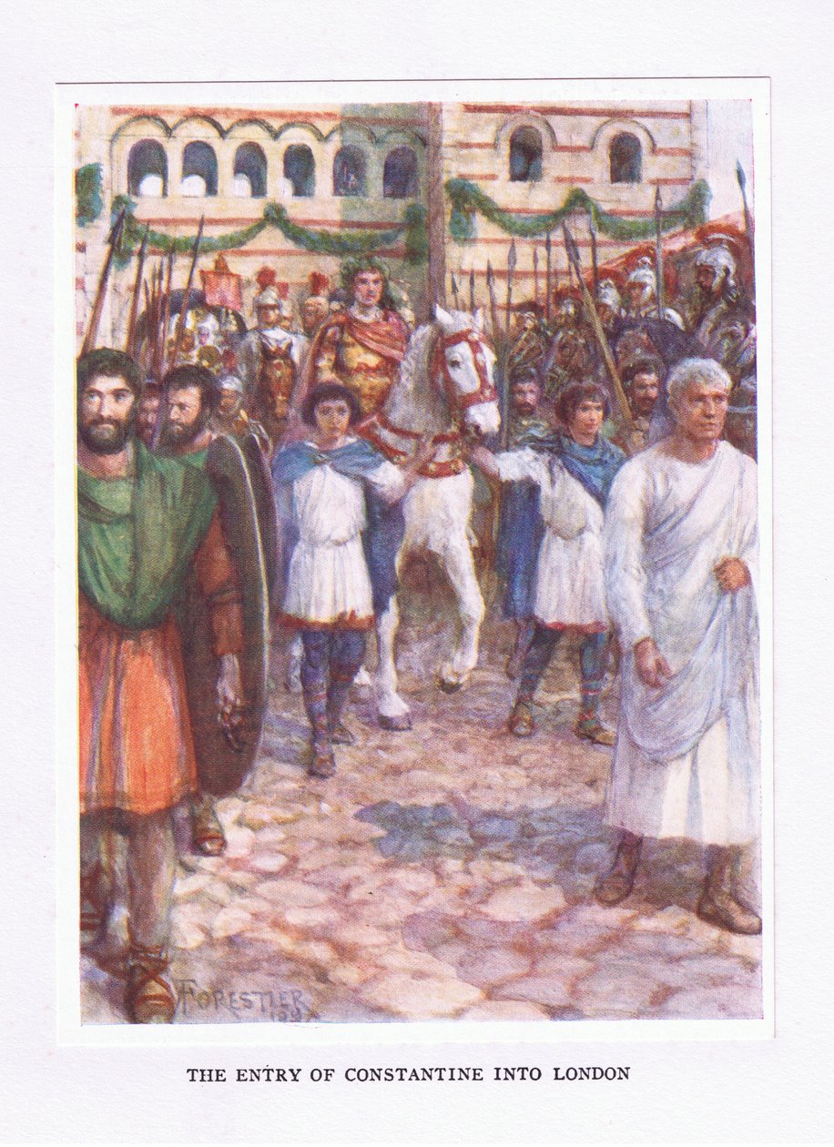 Konstantins inträde i London, illustration från The Roman Soldier, 1928 av Amedee Forestier