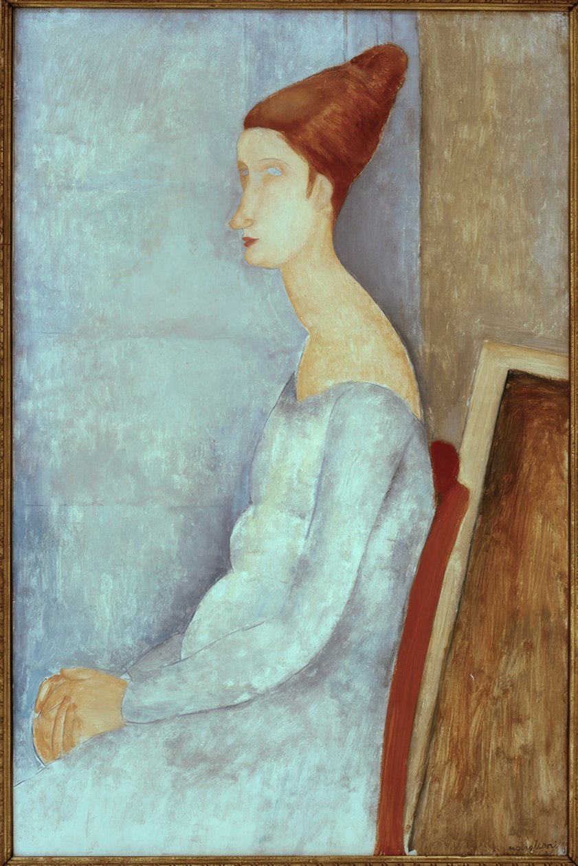 Jeanne Hebuterne sittande, i profil av Amedeo Modigliani