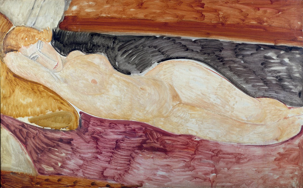 Naken blöja. Målning av Amedeo Modigliani (1884-1920), 1918. Olja på duk. Rom, Museum of Modern and Contemporary Art (Rom, National Gallery of Modern and Contemporary Art) av Amedeo Modigliani