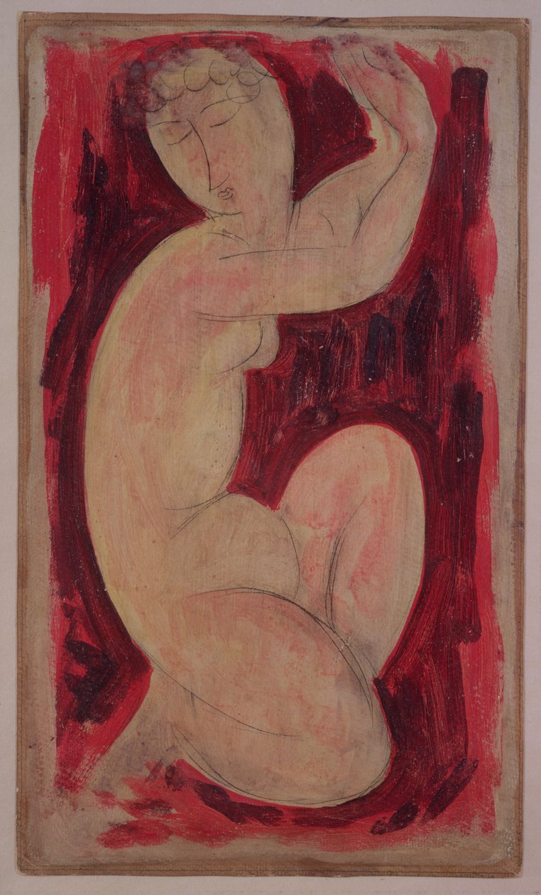 Röd karyatid, 1913 (olja, tempera och krita ombord) av Amedeo Modigliani