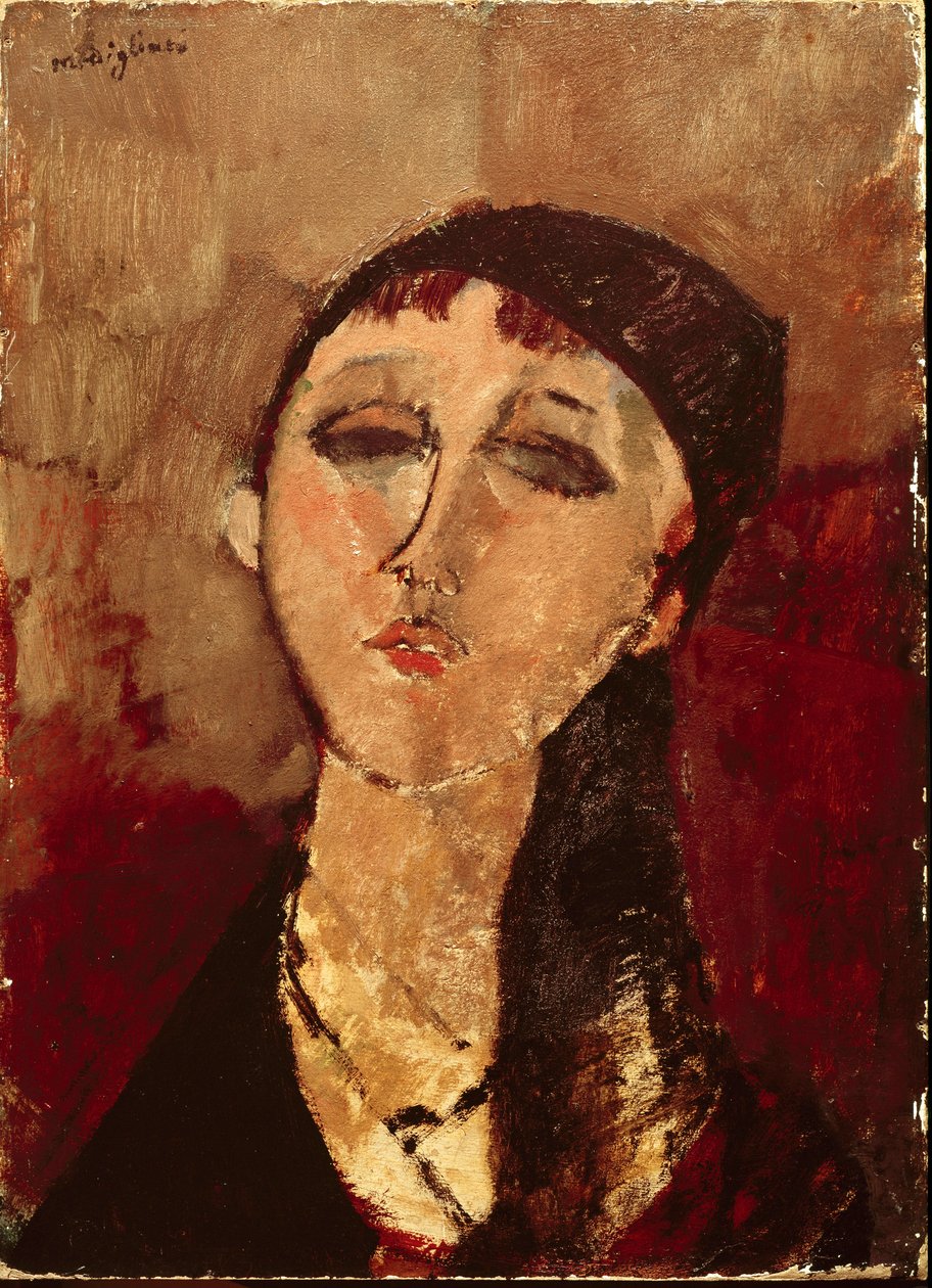 Huvudet av en flicka (Luisa). Målning av Amedeo Modigliani (1884-1920), 1915. Olja på kartong. Mått: 50x37cm. Milan, Mazzotta Foundation (Milan, Mazzotta Foundation) av Amedeo Modigliani