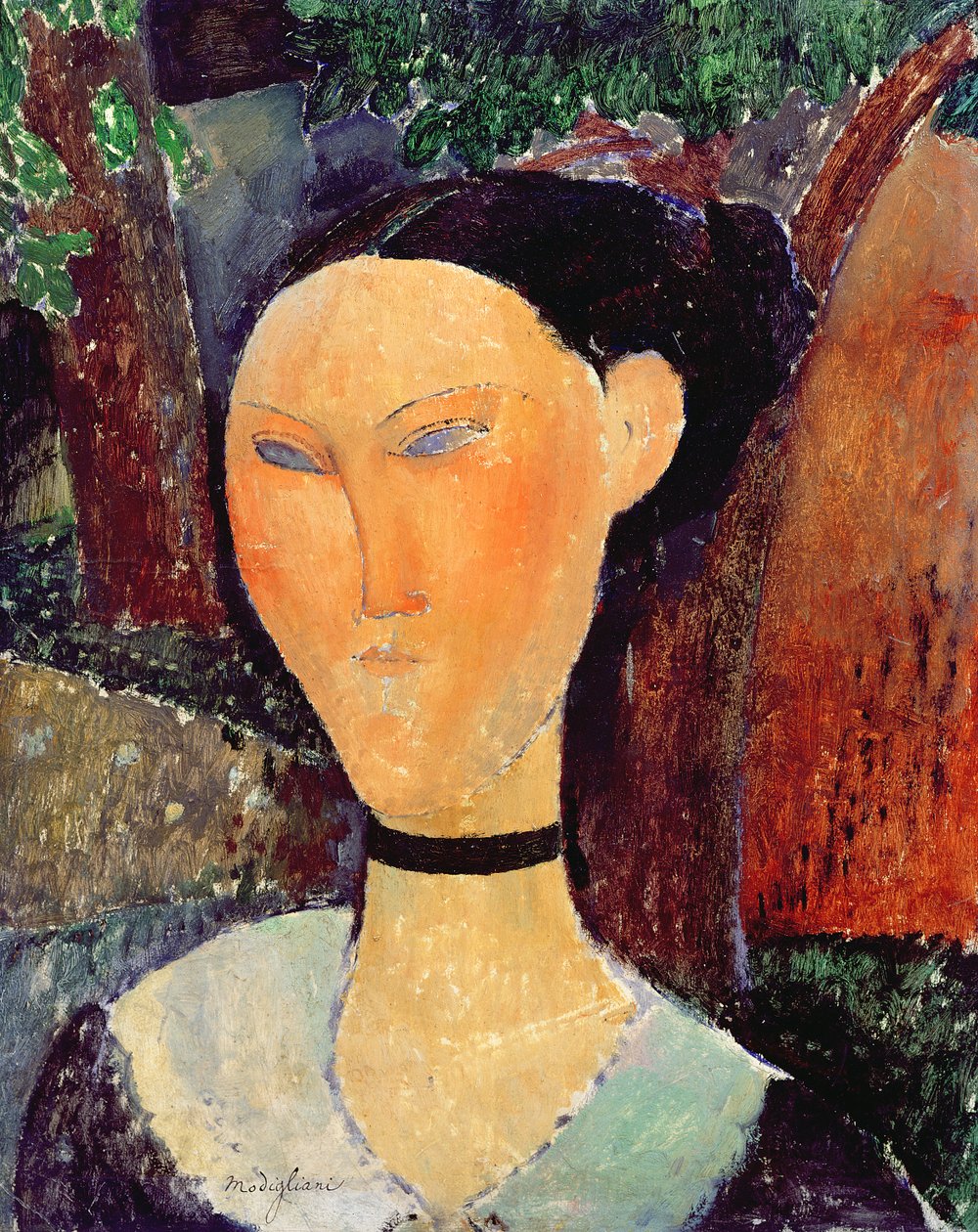 Kvinna med sammetshalsband, ca 1915 av Amedeo Modigliani