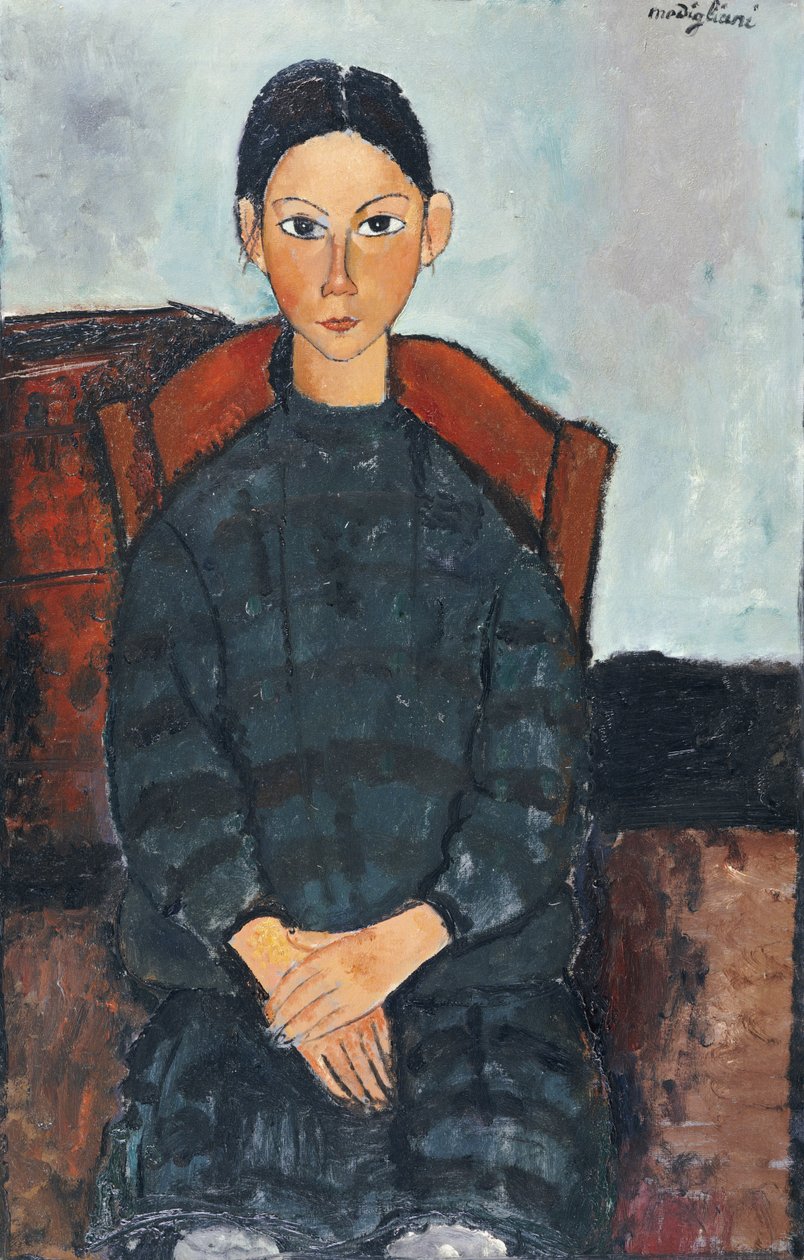 En ung flicka med en svart overall, 1918 av Amedeo Modigliani