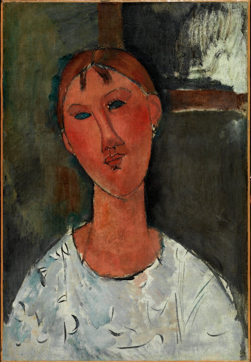 Flicka i en vit blus, ca 1915 (olja på duk) av Amedeo Modigliani