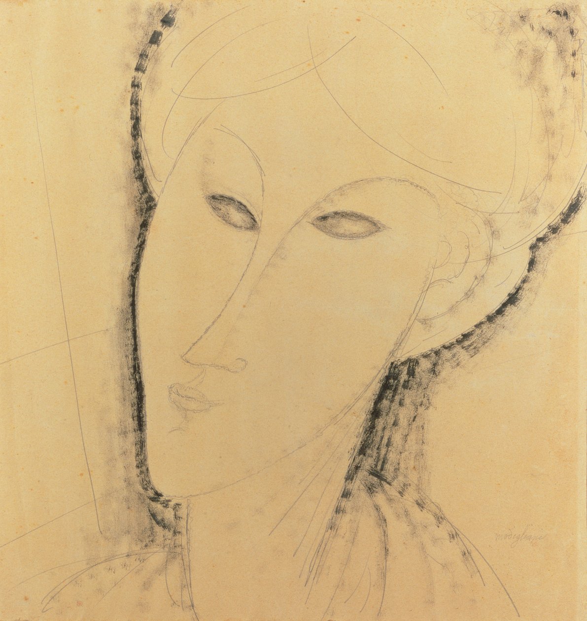 Head of a Woman (penna, pensel, bläck och penna på papper) av Amedeo Modigliani