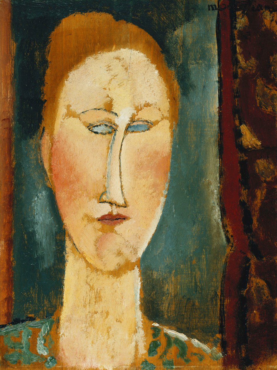Huvud av en kvinna med rött hår; Huvudet av en kvinna med rött hår, av Amedeo Modigliani