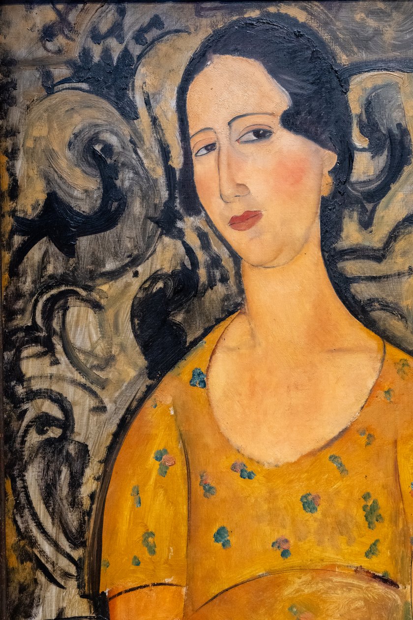 Ung kvinna i gul klänning (Renée Modot)-utklipp av Amedeo Modigliani
