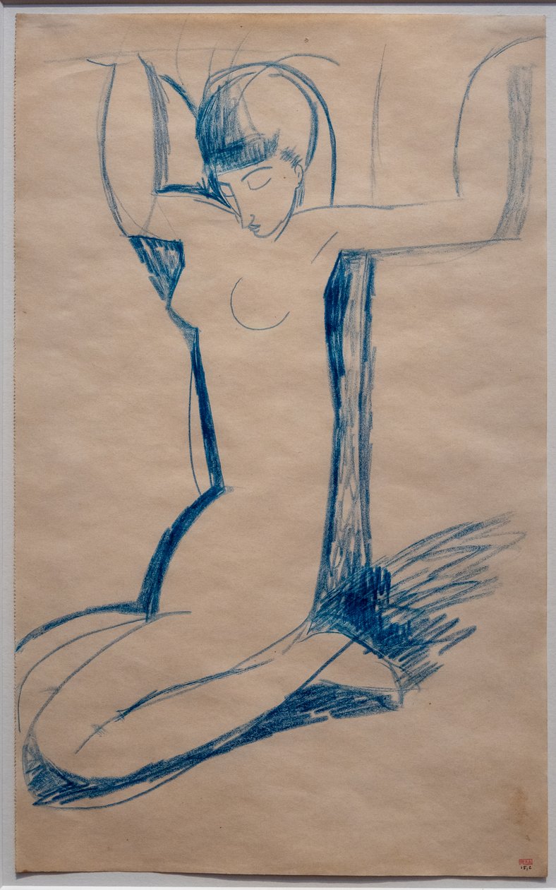 Knäböjande karyatid, sittande på hälarna (Anna Akhmatova) av Amedeo Modigliani