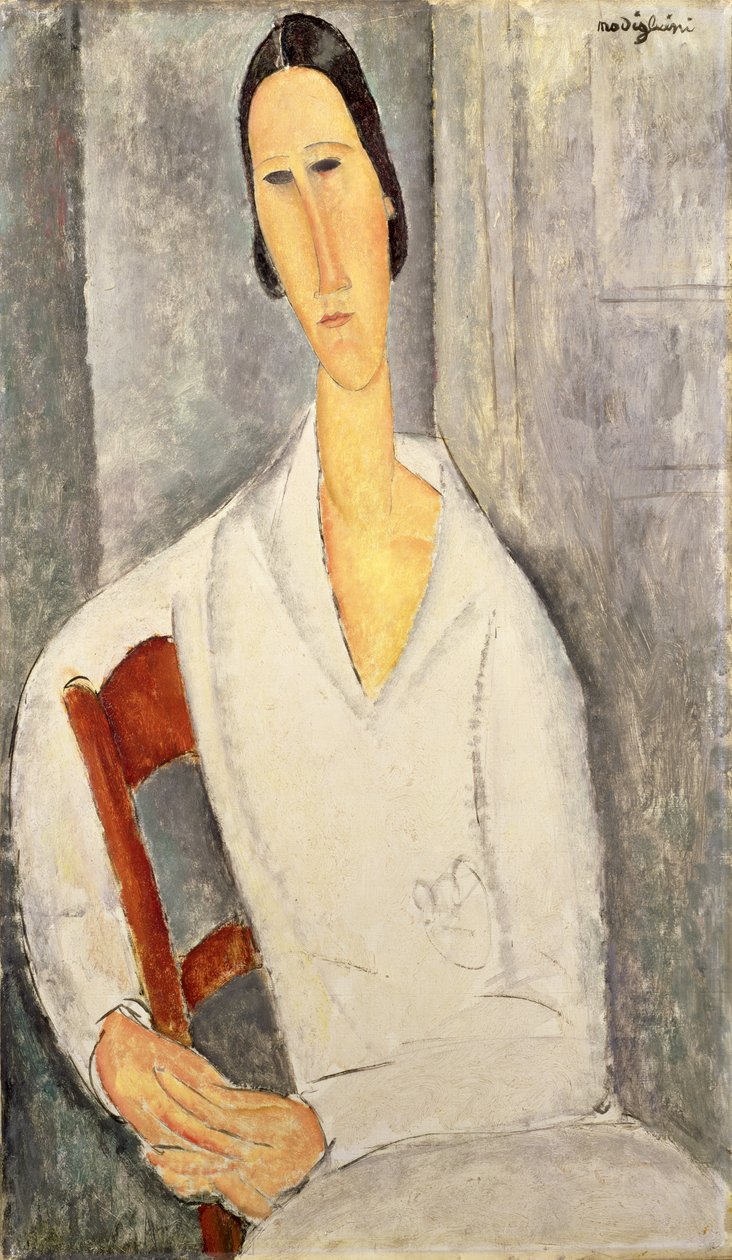 Madame Hanka Zborowska lutad mot en stol (Madame Hanka Zborowska accoudée à une chaise) 1919 (olja på duk) av Amedeo Modigliani