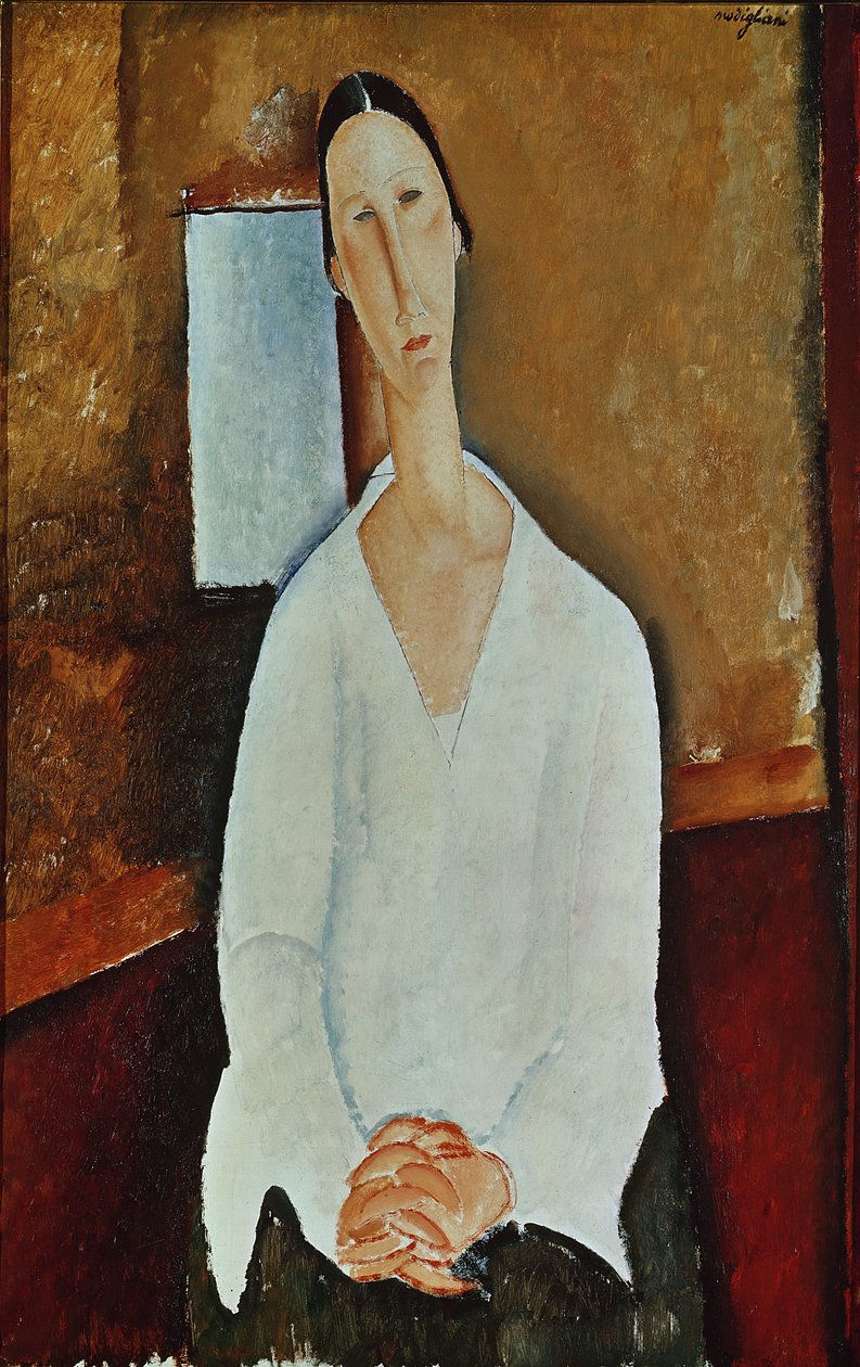 Madame Zborowska med knäppta händer, ca 1917 av Amedeo Modigliani