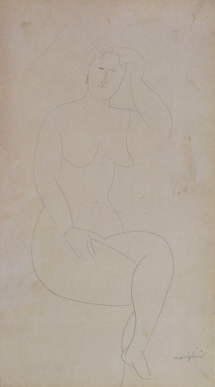 Naken stående flicka (korsade ben) av Amedeo Modigliani