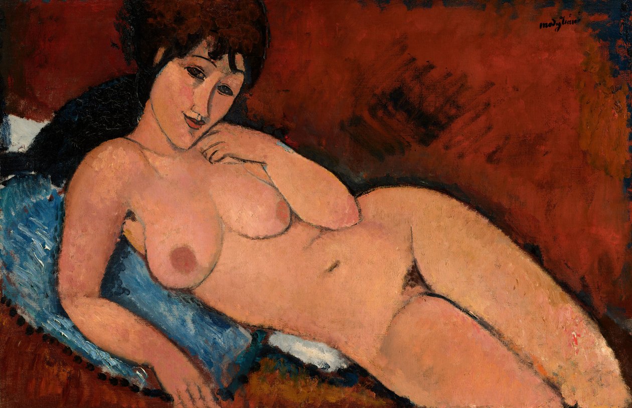Naken på en blå kudde av Amedeo Modigliani