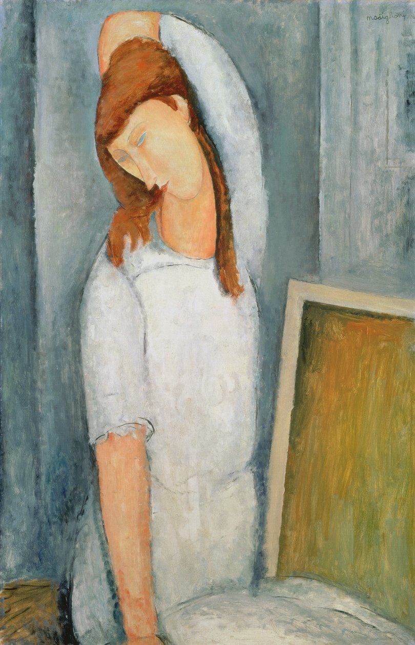 Porträtt av Jeanne Hebuterne (1898-1920) med sin vänstra arm bakom huvudet av Amedeo Modigliani
