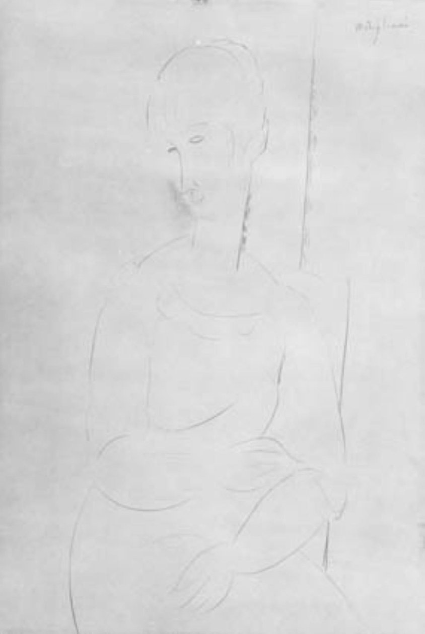 Porträtt av en sittande ung flicka. Knästående porträtt, huvudet till vänster av Amedeo Modigliani
