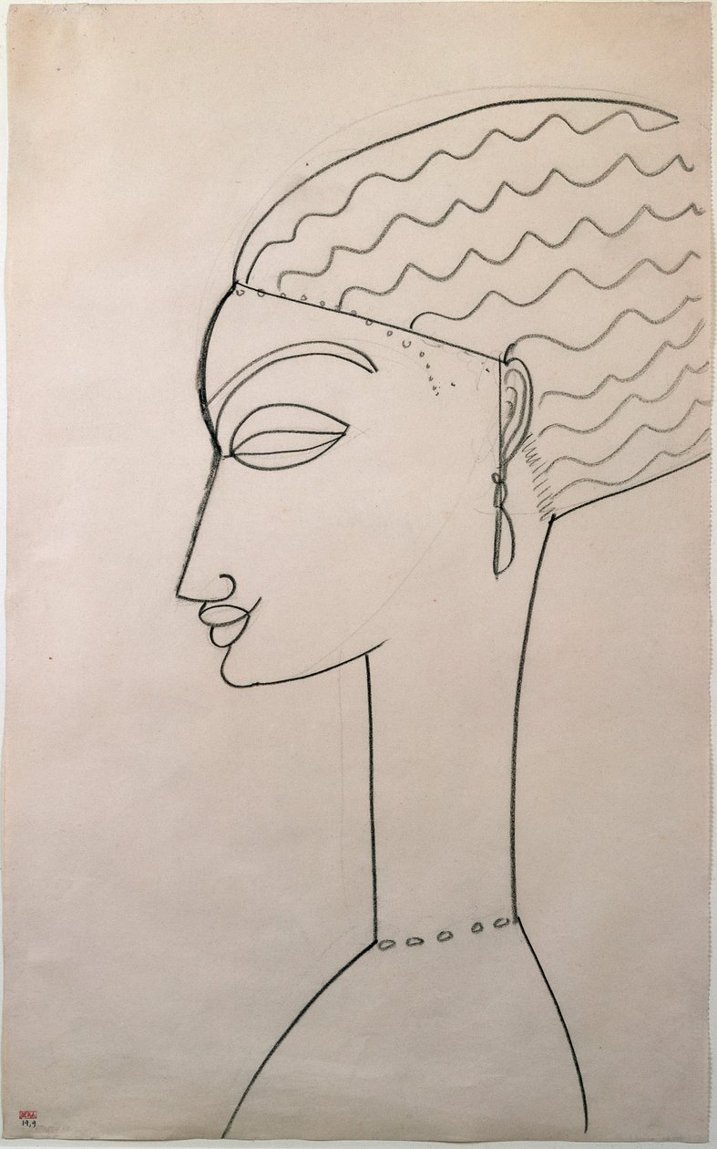 Kvinnans profil. Kvinnlig profil. Teckning av Amedeo Modigliani (1884-1920), 1910-1911. New York, Museum of Modern Art av Amedeo Modigliani