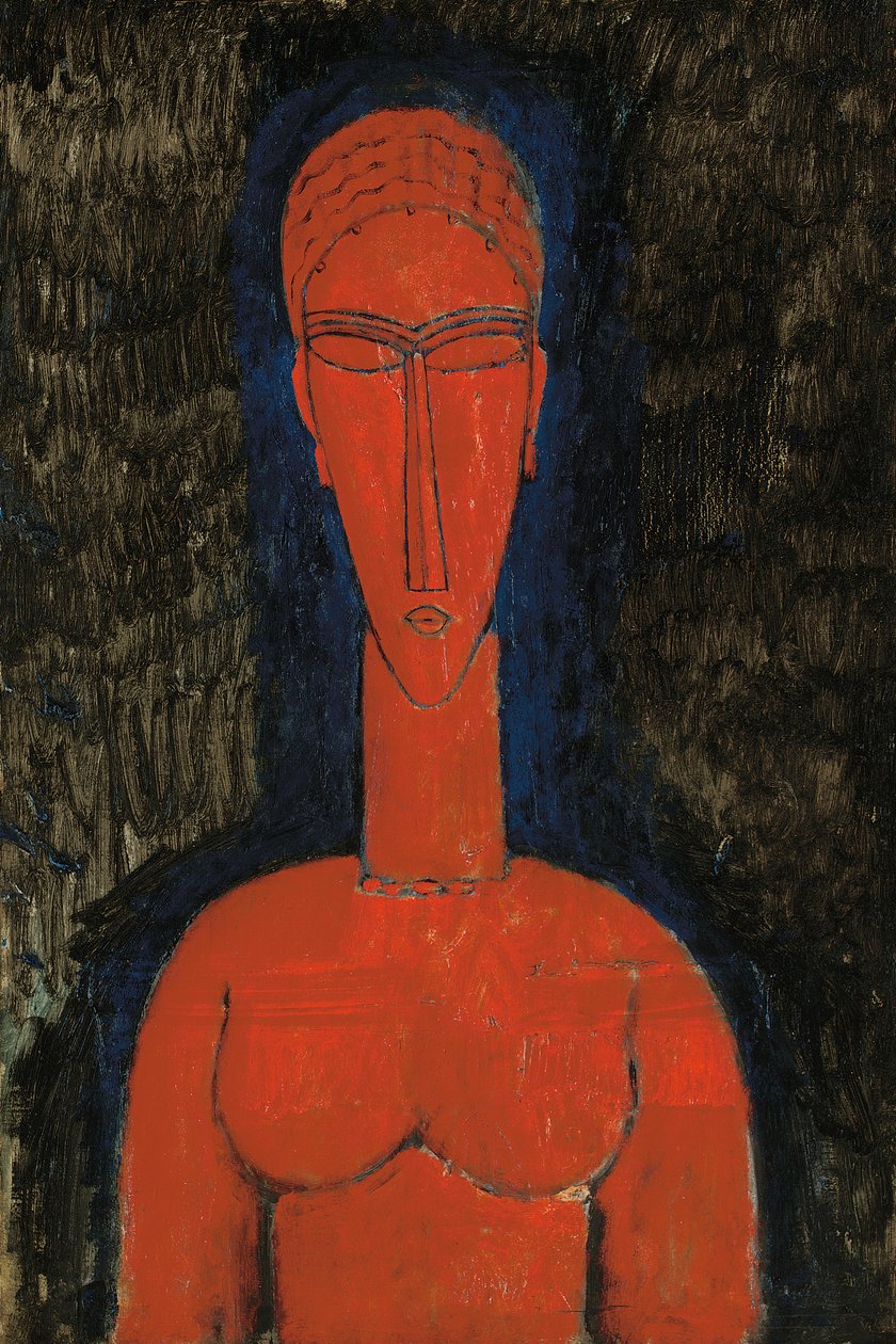 Röd byst, karyatid, 1913 av Amedeo Modigliani