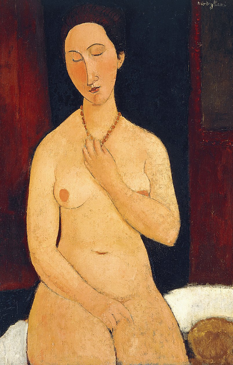 Sitter naken med halsband, 1917 av Amedeo Modigliani