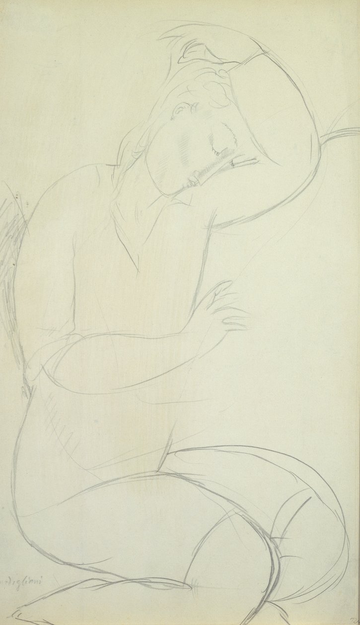 Sovande kvinna (blyerts på papper) av Amedeo Modigliani