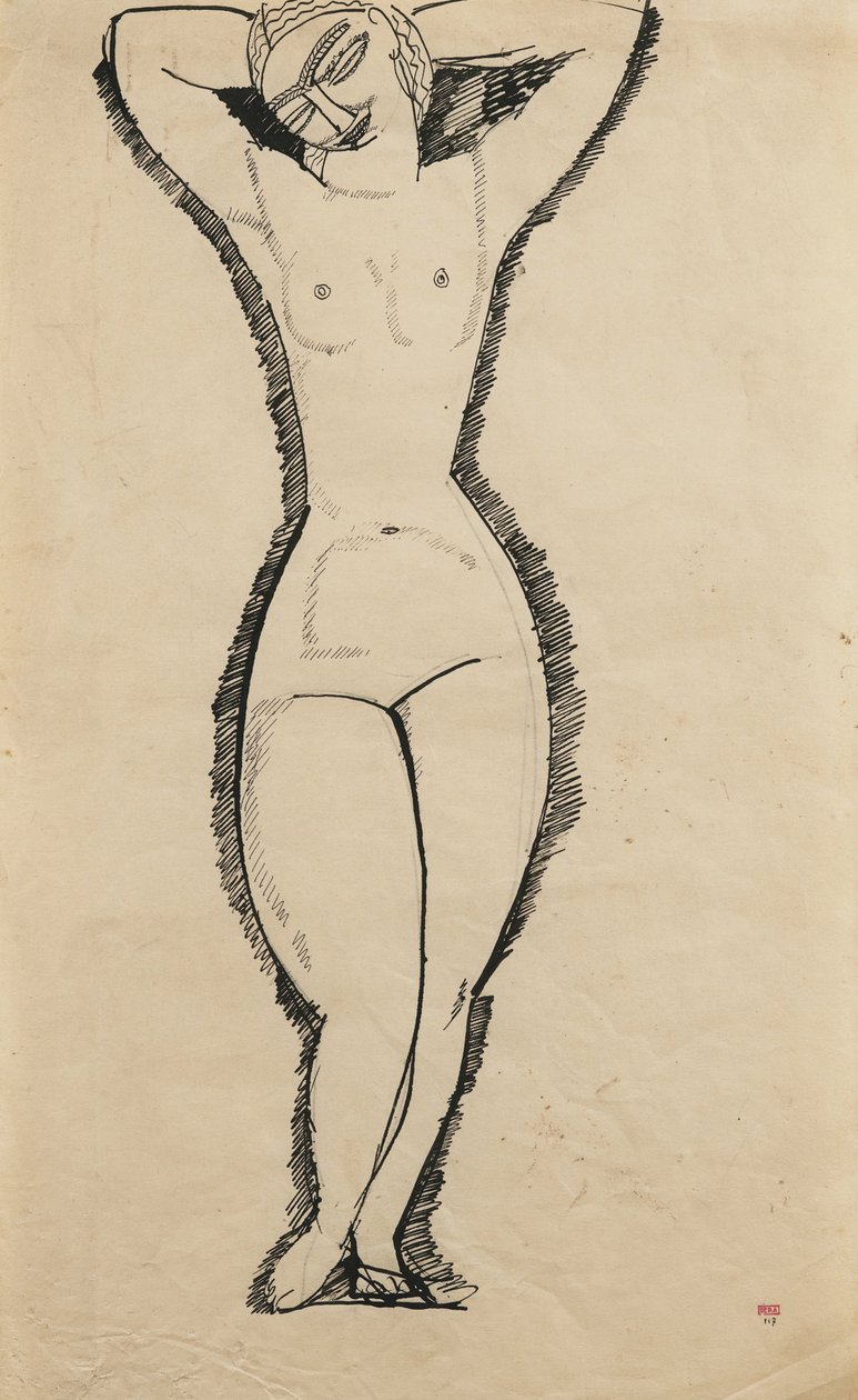 Stående naken med upphöjda armar (Anna Akhmatova av Amedeo Modigliani