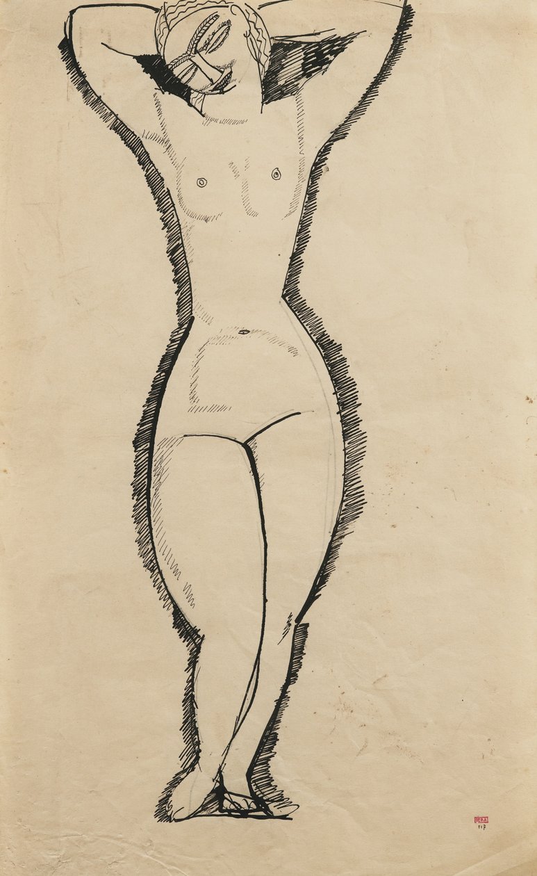 Stående naken med upphöjda armar, 1911 av Amedeo Modigliani