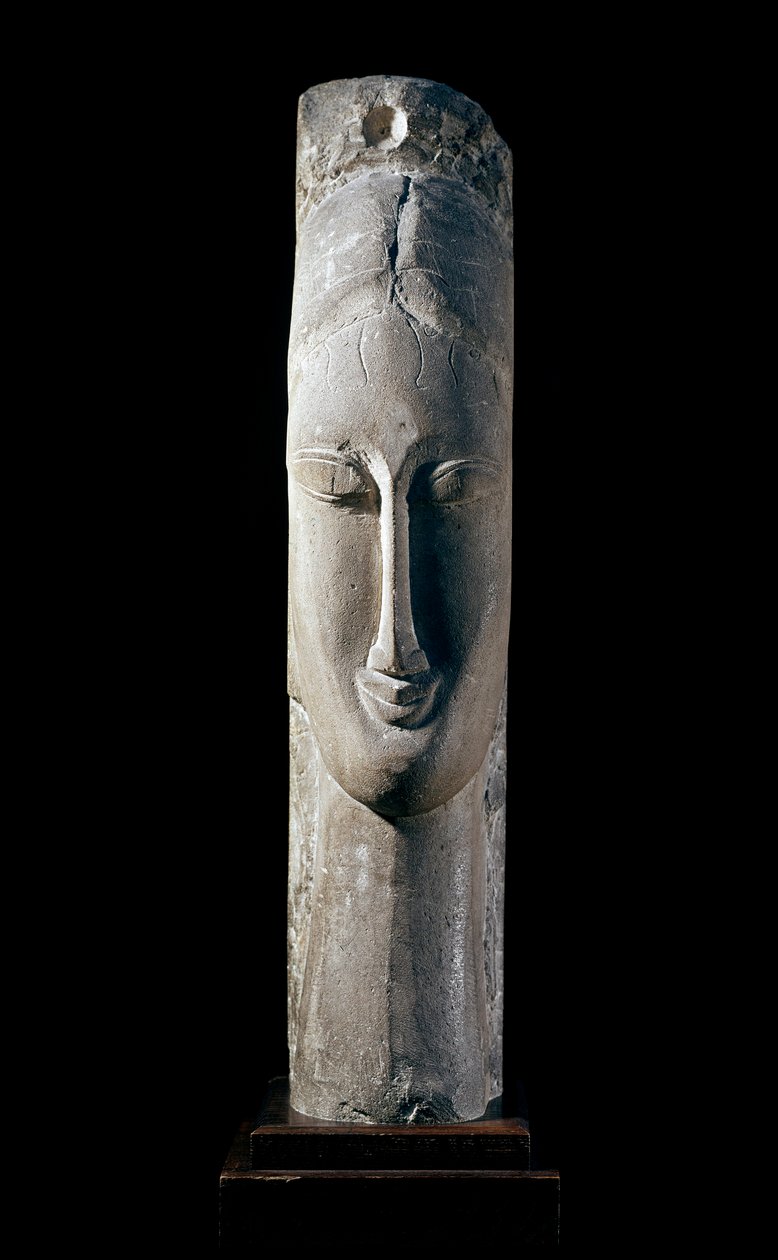 Huvudet av en kvinna. Kvinnans huvud. Skulptur av Amedeo Modigliani (1884-1920) av Amedeo Modigliani