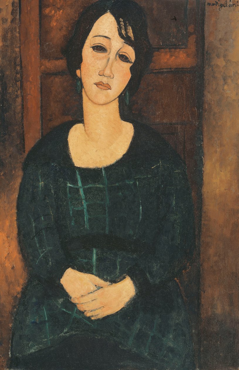 Kvinna i en rutig klänning, 1916 av Amedeo Modigliani