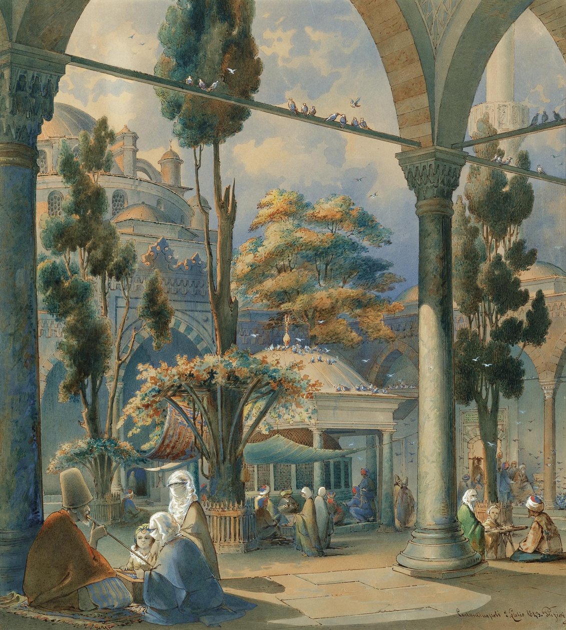 Gården till Sultan Bayezid-moskén i Konstantinopel av Amedeo Preziosi