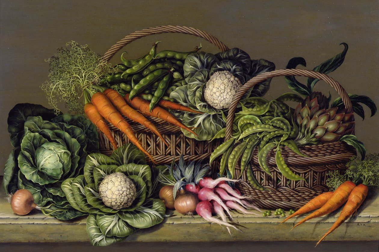 Korg med grönsaker och rädisor, 1995 av Amelia Kleiser
