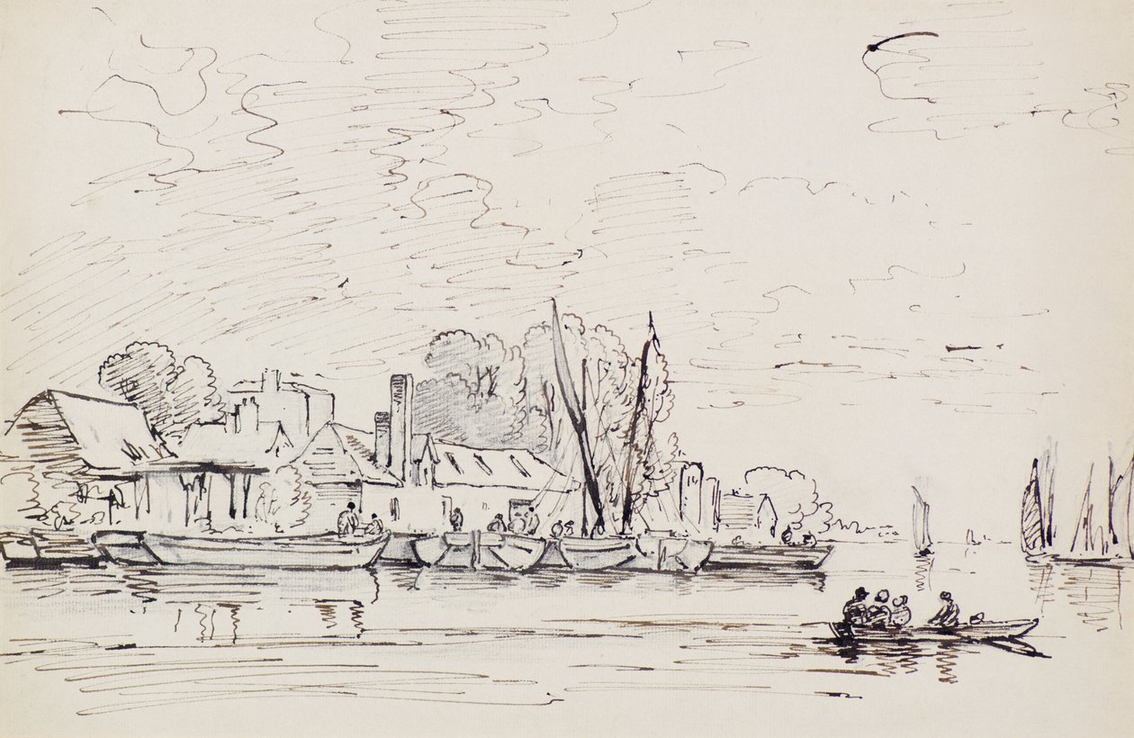 A River Scene with Barges, ca 1803 (penna) av Amelia Long