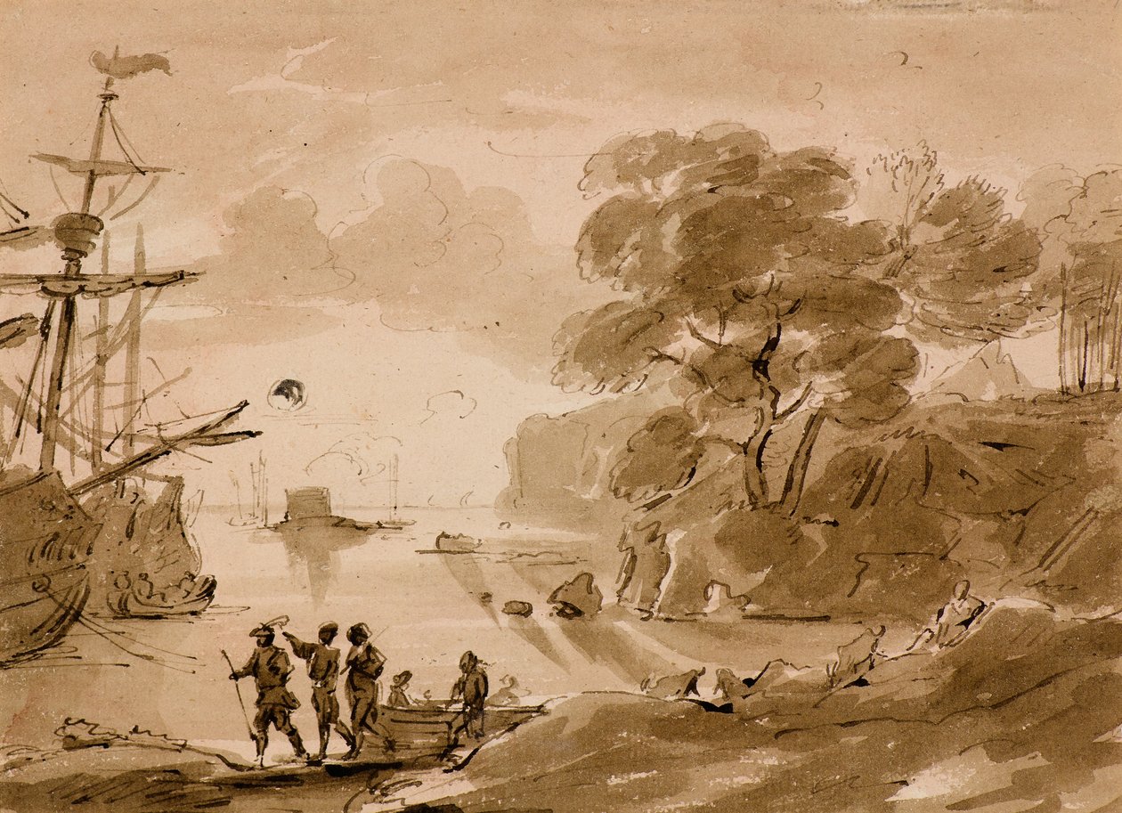 Namnlös [kustscen], c.1803 (penna och tvätt) av Amelia Long