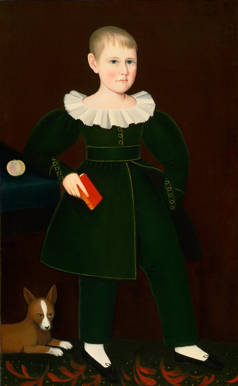 Blond Boy with Primer, Peach, and Dog av Ammi Phillips