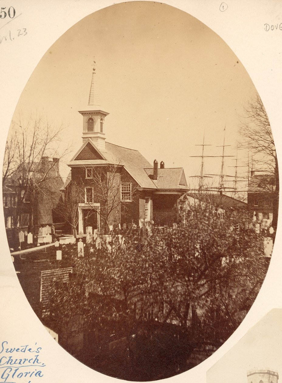 Gloria Dei (Old Swedes) Church, Swanson Street nära Christian, Philadelphia, PA, 1854 (salttryck) av American Photographer