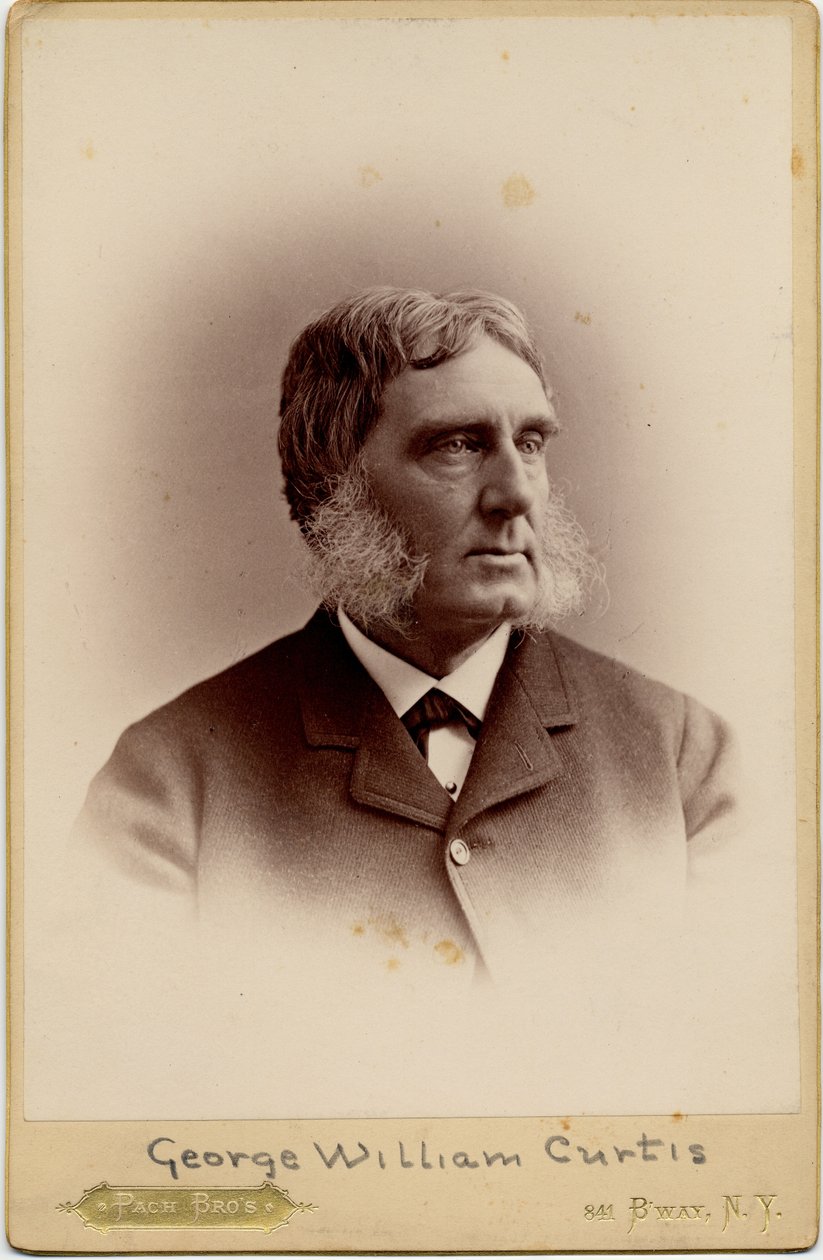 George William Curtis (1824-92), amerikansk författare; foto av Pach Brothers, New York (albumfoto) av American Photographer