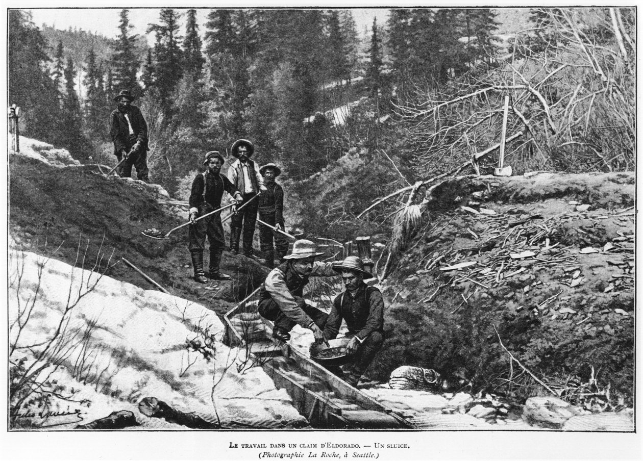 Gold Mining in Alaska, illustration från Lectures pour tous, c.1898-99 av American Photographer