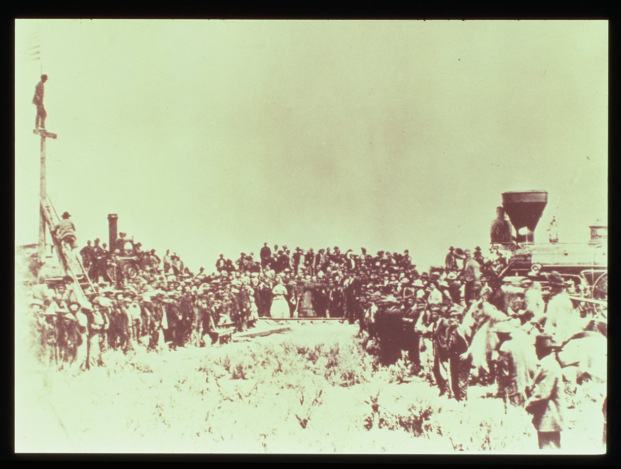 Möte för Union Pacific och Central Pacific Railways vid Promontory Point, Omaha, 10 maj 1869 av American Photographer