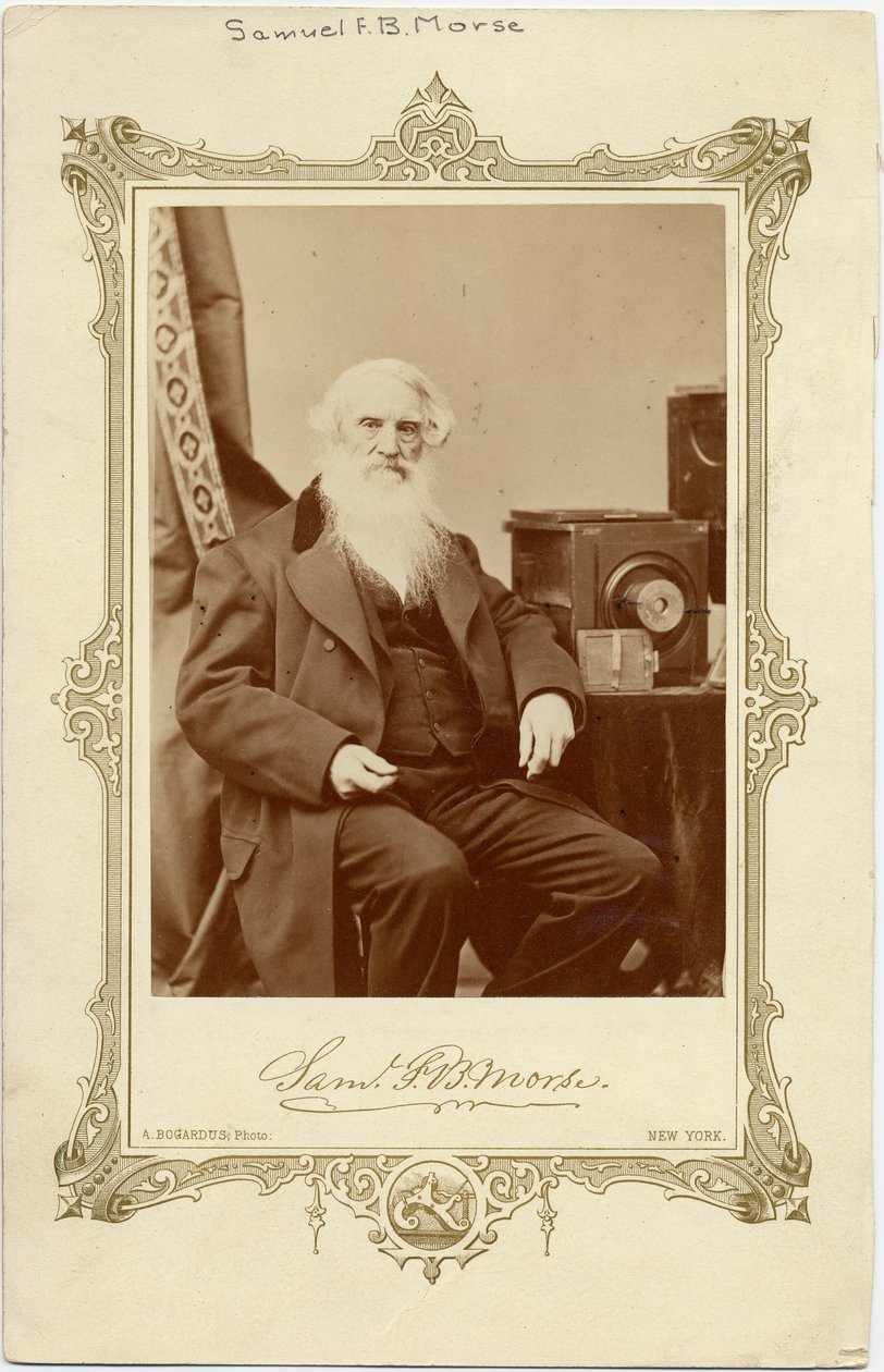 Samuel Finlay Breese Morse (1791-1872), amerikansk målare och uppfinnare av enkeltrådstelegraf och morsekod; foto av A Bogardus, New York (albumfoto) av American Photographer